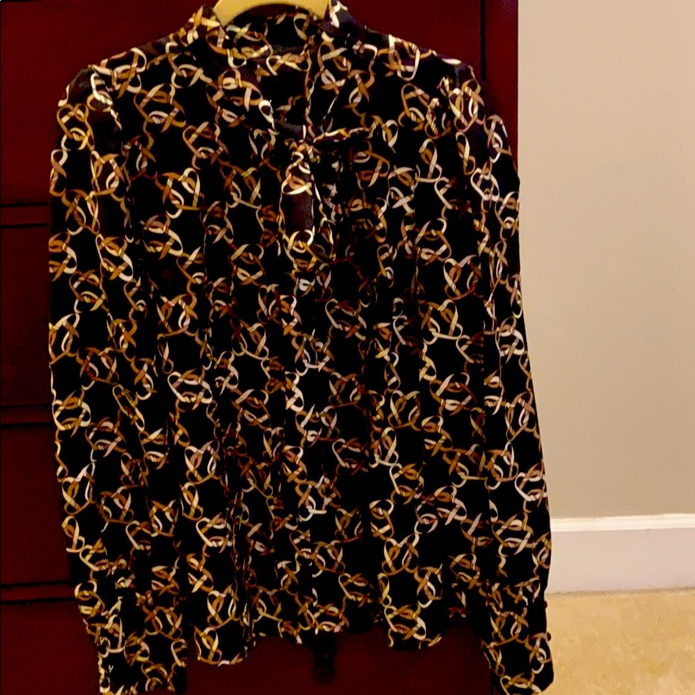 Black bow neck blouse by Banana Republic